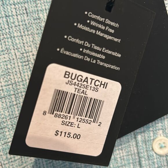 New with tags BUGATCHI teal button down shirt size large - Picture 3 of 5